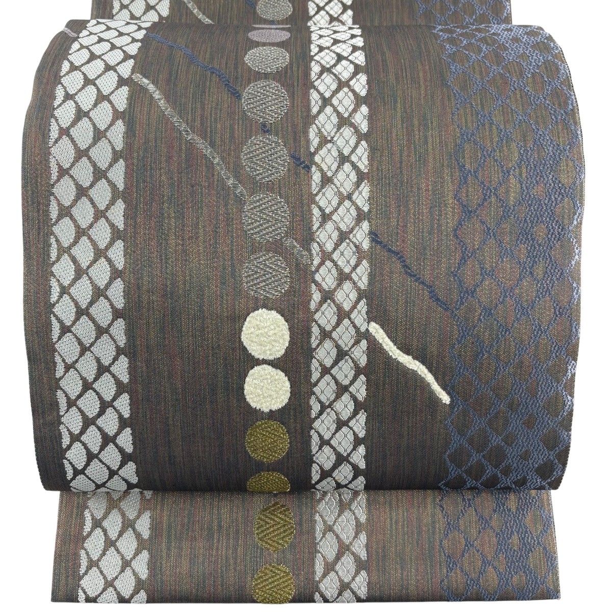 美品】 袋帯 名品 幾何学模様 金銀糸 灰茶 六通 正絹 【中古】 - メルカリ