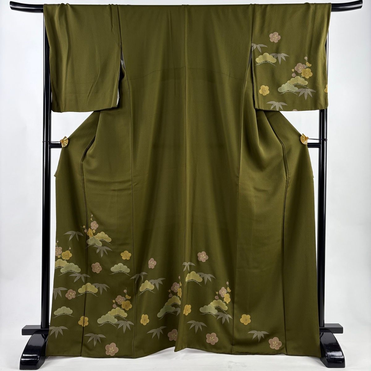 付下げ 身丈169.5cm 裄丈68cm L 袷 やまと 松竹梅 地紋 金糸 茶緑色