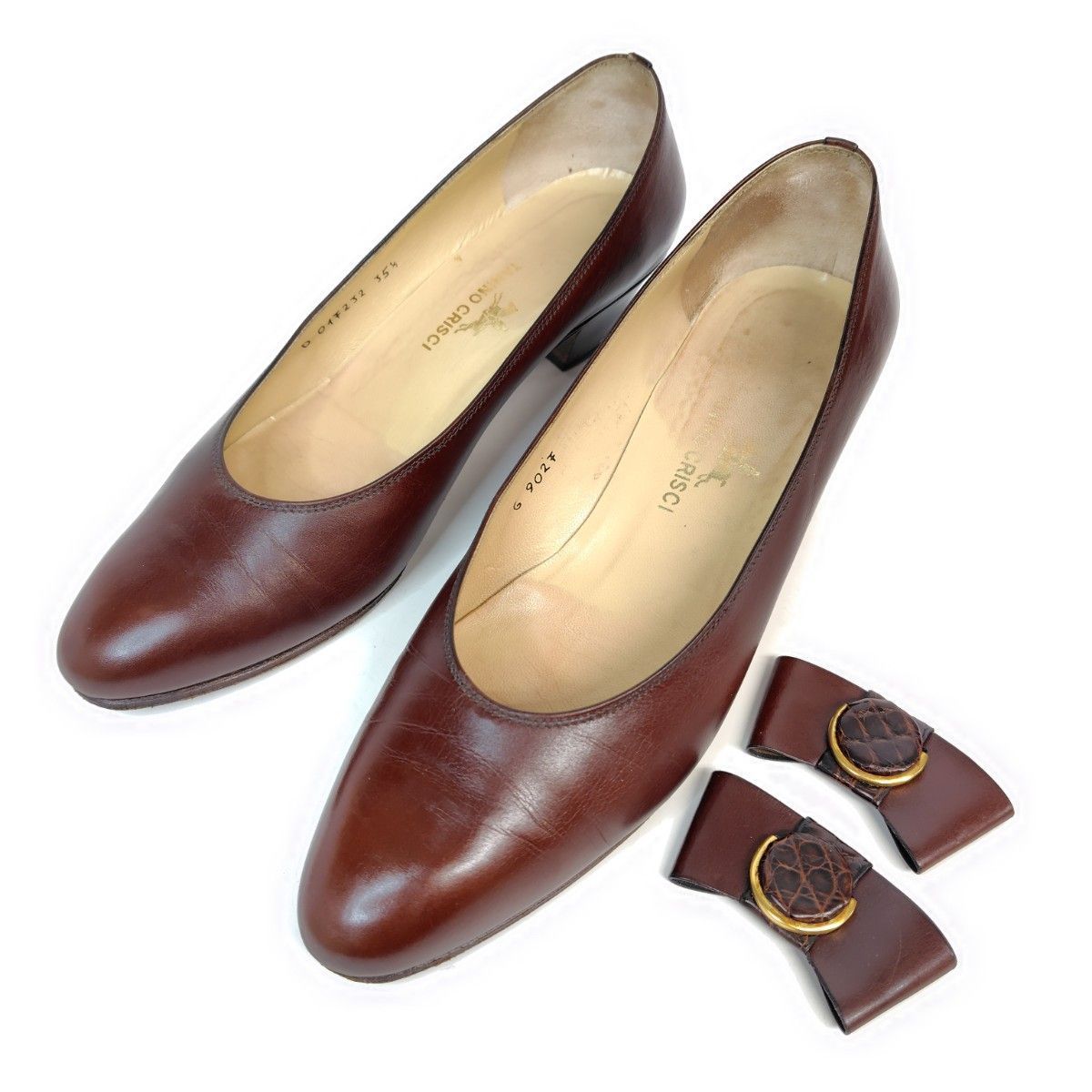 未使用　TANINO CRISCI ブラウン ポインテッドトゥパンプス TANINO CRISCI タニノクリスチー パンプス 35.5B リボン 2way レザー