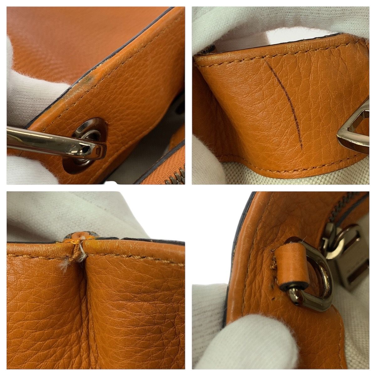 美品 GUCCI グッチ バンブー 2way オレンジ ゴールド金具 レザー