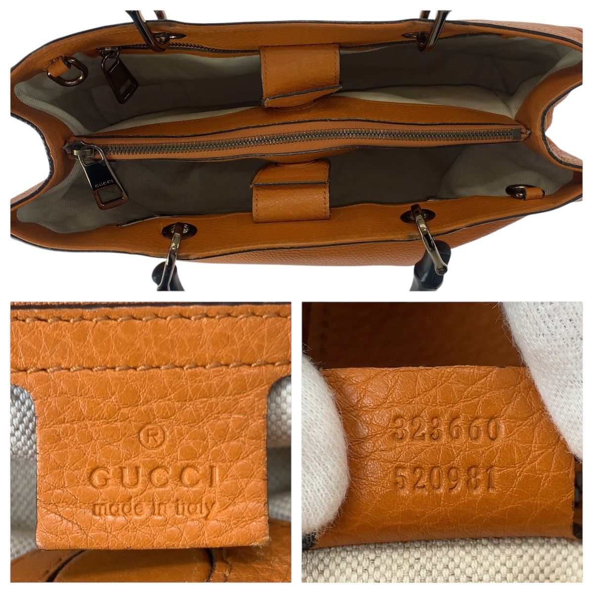 美品 GUCCI グッチ バンブー 2way オレンジ ゴールド金具 レザー