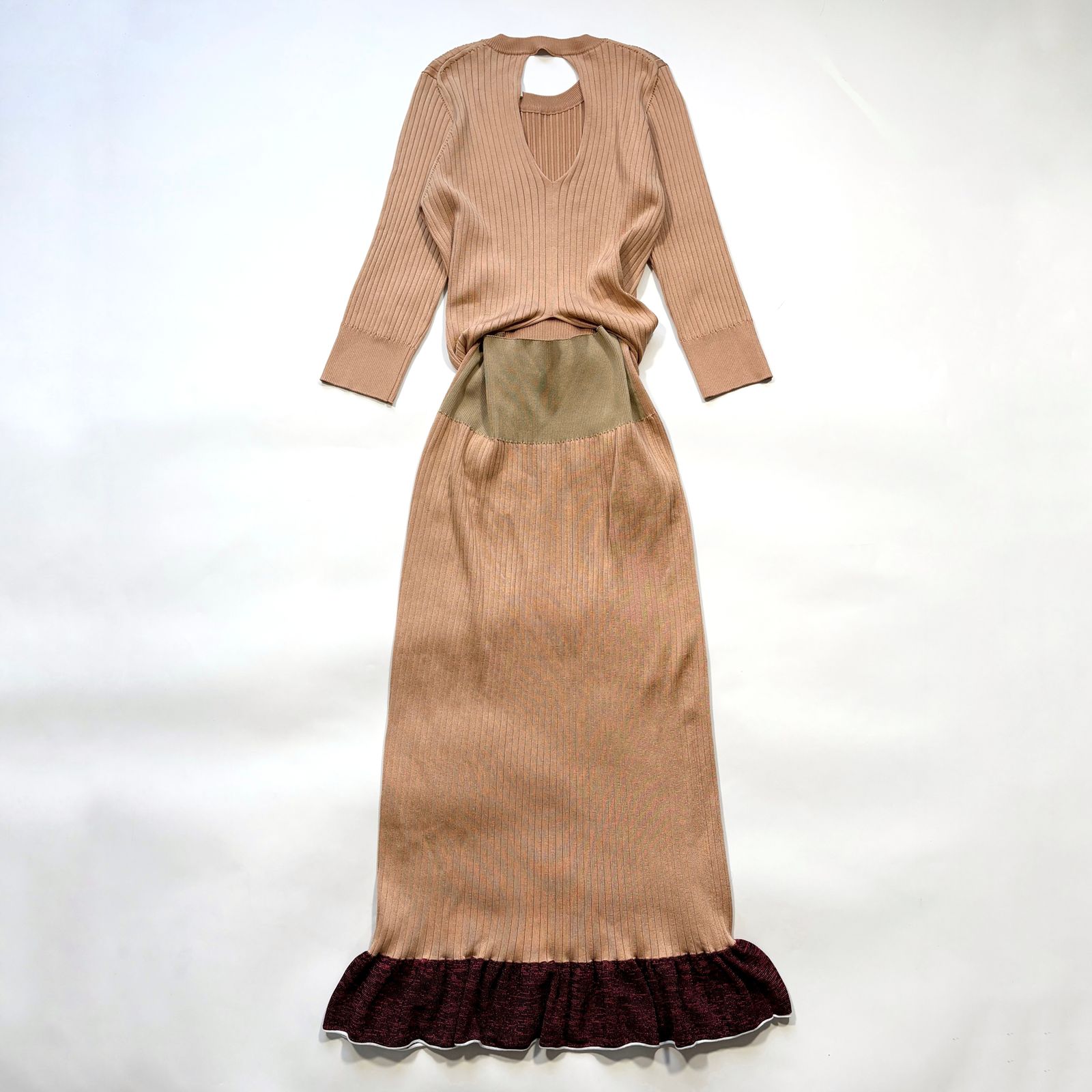 TOGA PULLA トーガプルラ 変形 ニットワンピース リブ ベルト フリル