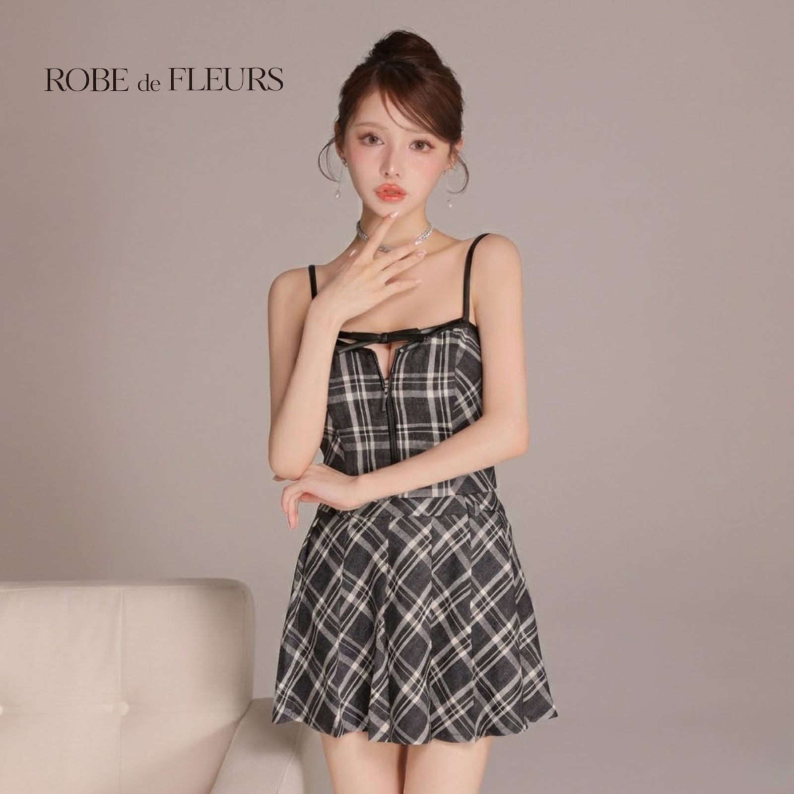ROBE de FLEURS ローブドフルール fm4708［レザーミニリボンチェック