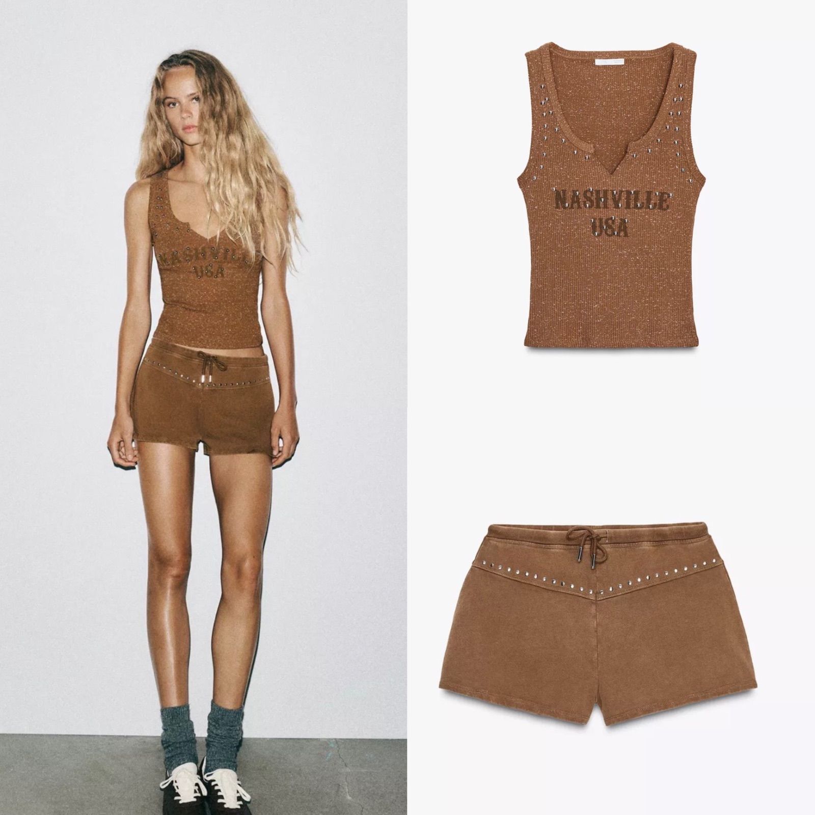 新品未使用ZARA(ザラ)Nashvilleスタッズキャメルセットアップ - メルカリ