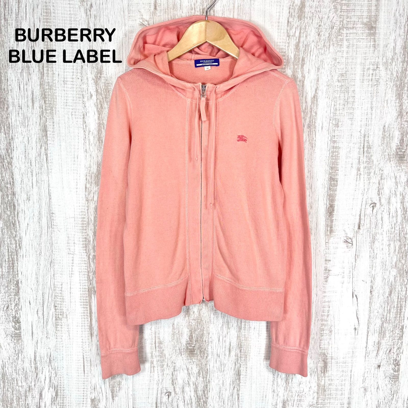 バーバリーブルーレーベル　ジップアップパーカー コーラルピンク BURBERRY BLUE LABEL バーバリーブルーレーベル ホースロゴ刺繍 ジップ