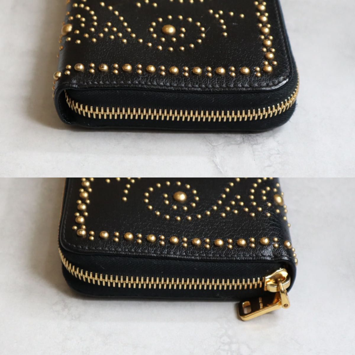 MIU MIU スタッズ ブラック長財布 美品】 miu miu ミュウミュウ / スタッズジップアラウンドウォレット