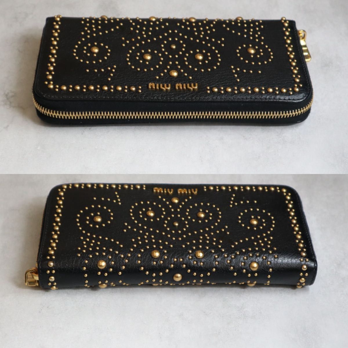 美品】 miu miu ミュウミュウ / スタッズジップアラウンドウォレット