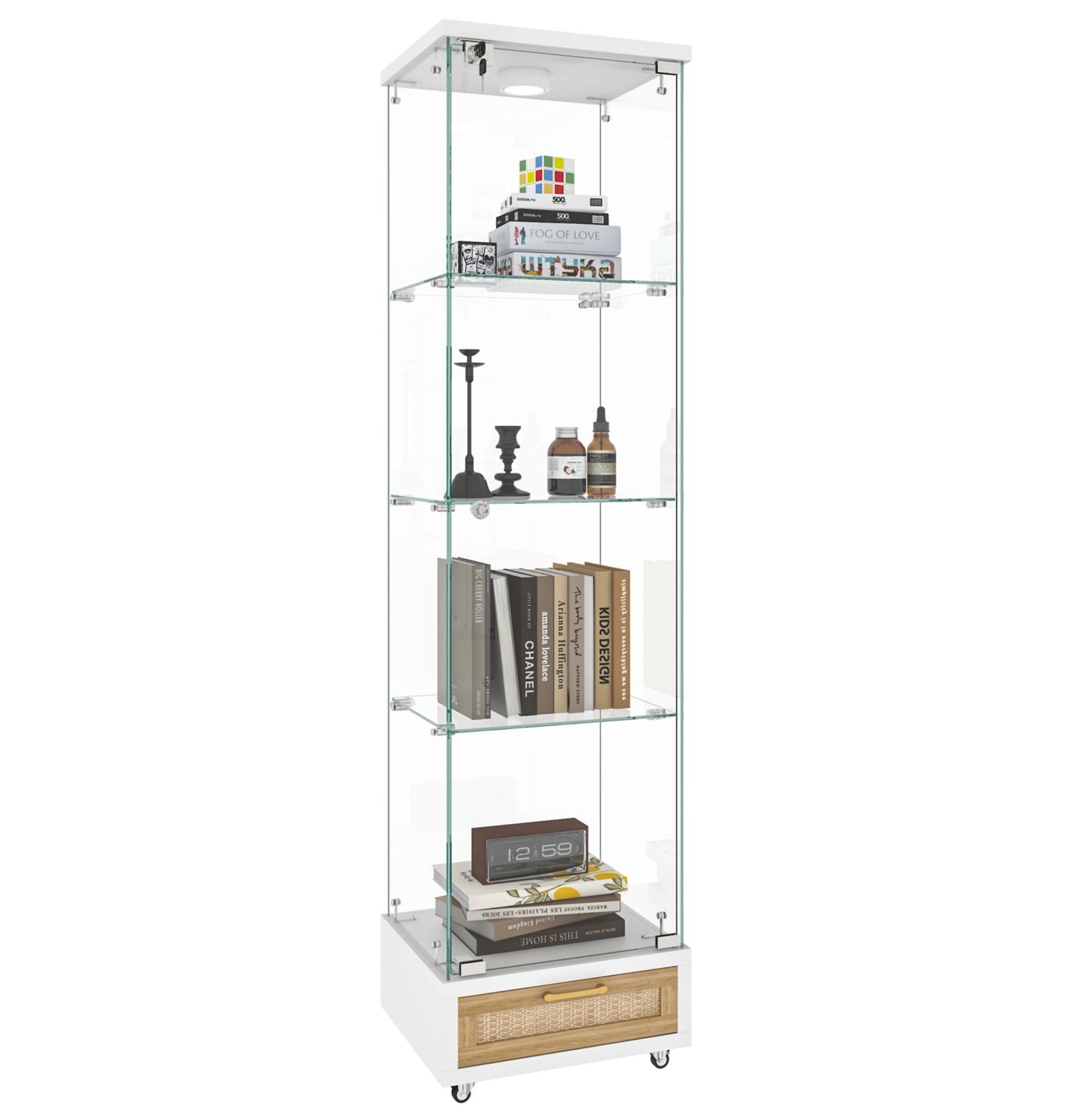 数量限定セール」 LED照明＆引き出し付き ガラスディスプレイ