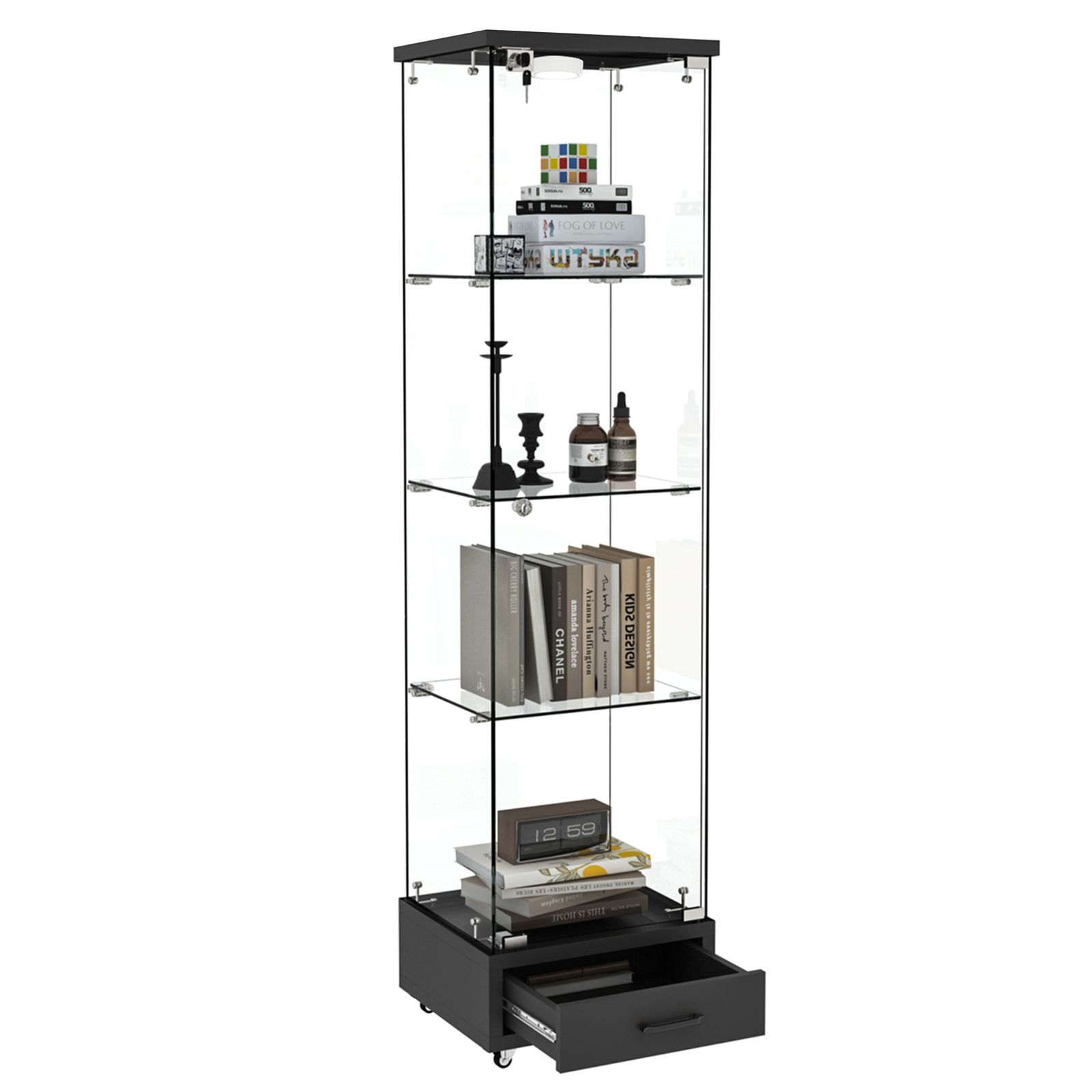 数量限定セール」「1/30再入荷予定」 LED照明＆引き出し付き ガラス