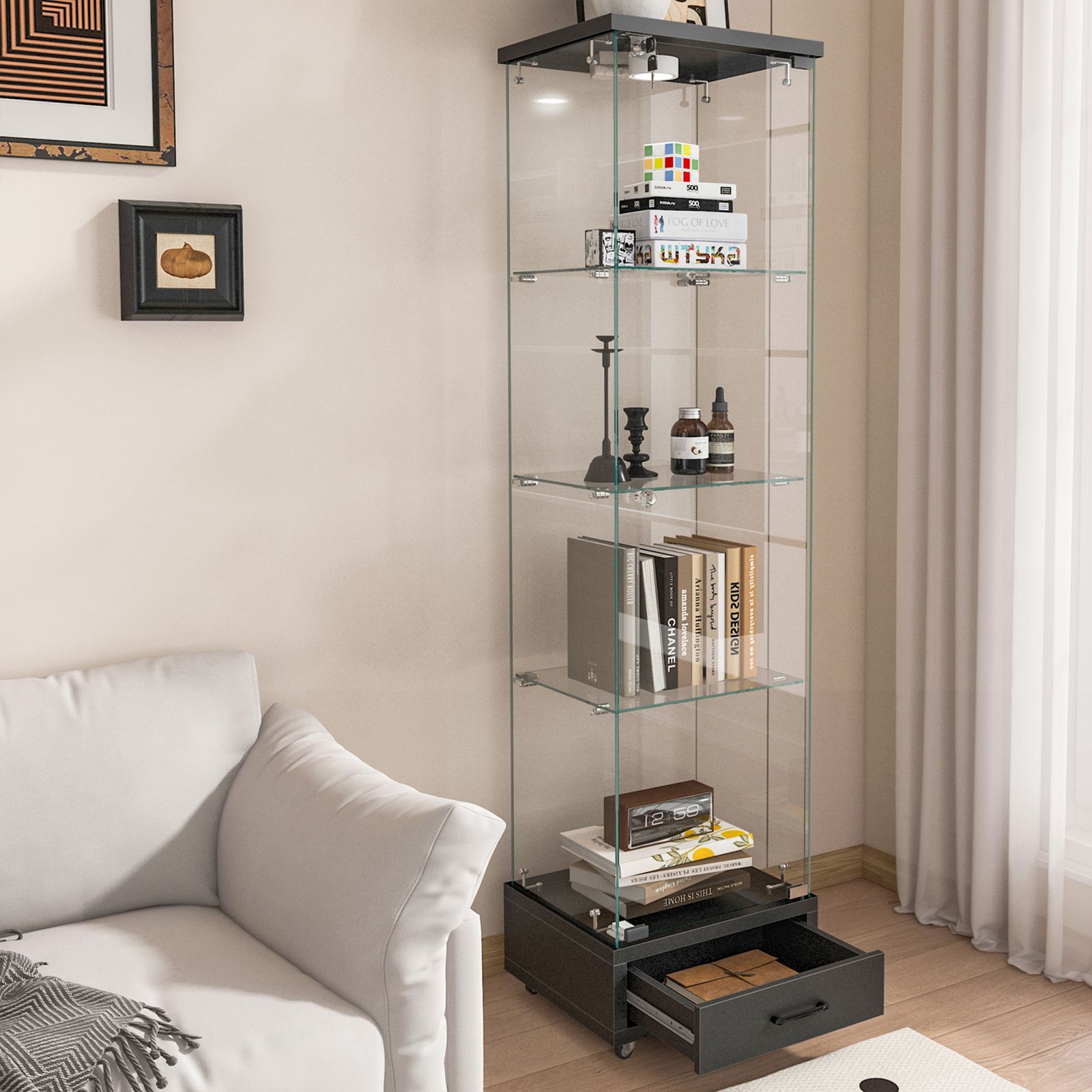 1/30再入荷予定」 LED照明＆引き出し付き ガラスディスプレイ