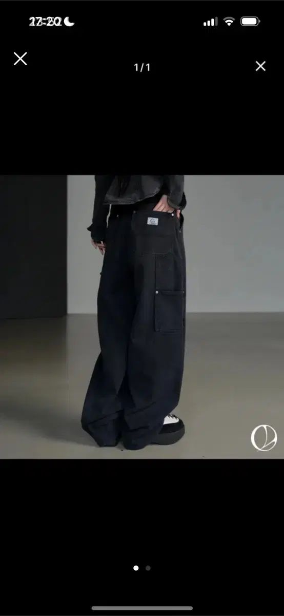 バイナリーワン ワイド デニム ブラック リー カード パッチ カーペンター パンツ ズボン