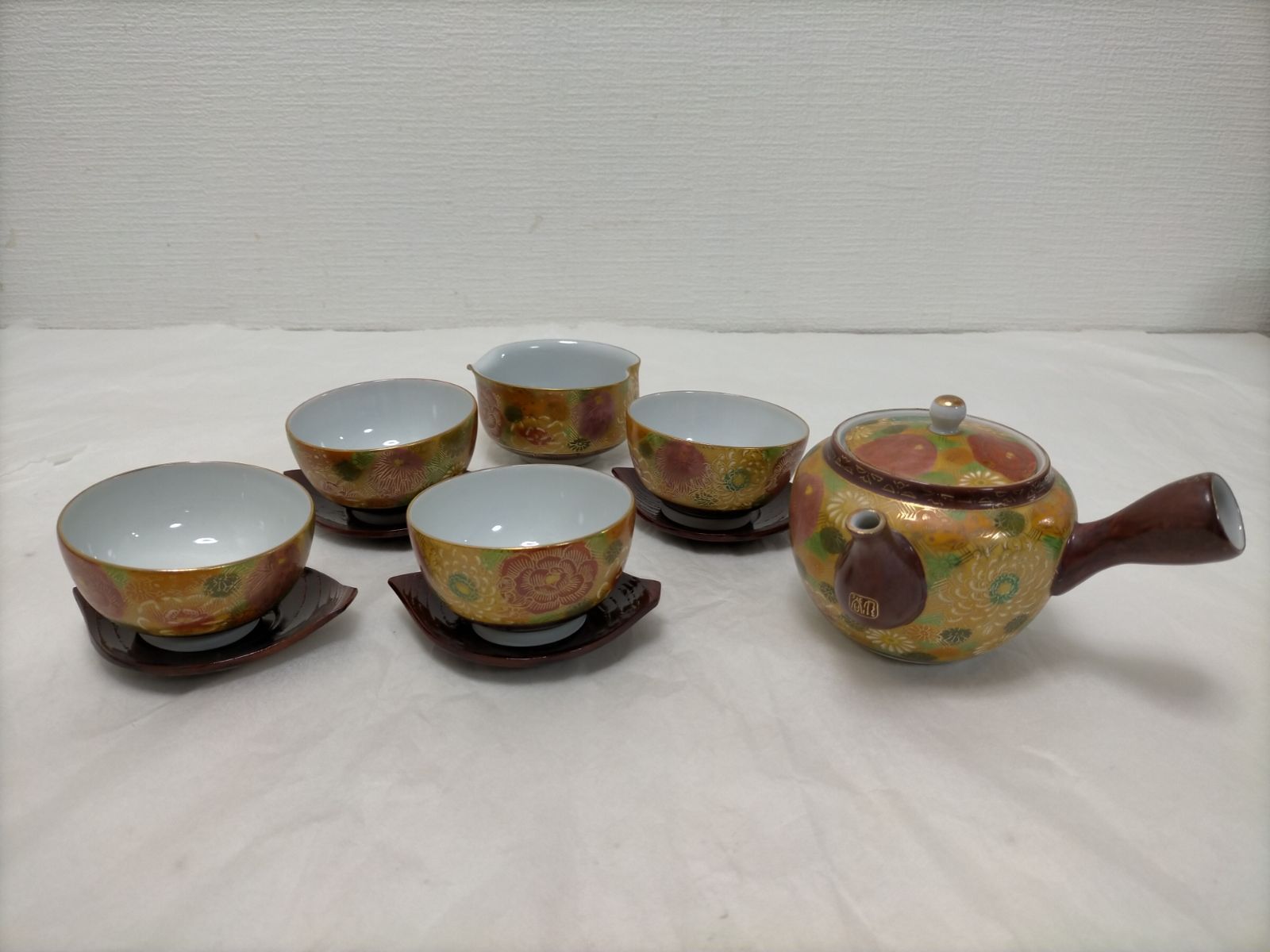 送料無料】 九谷焼 急須 湯呑4客 茶托4枚 湯冷まし 茶器セット 色絵