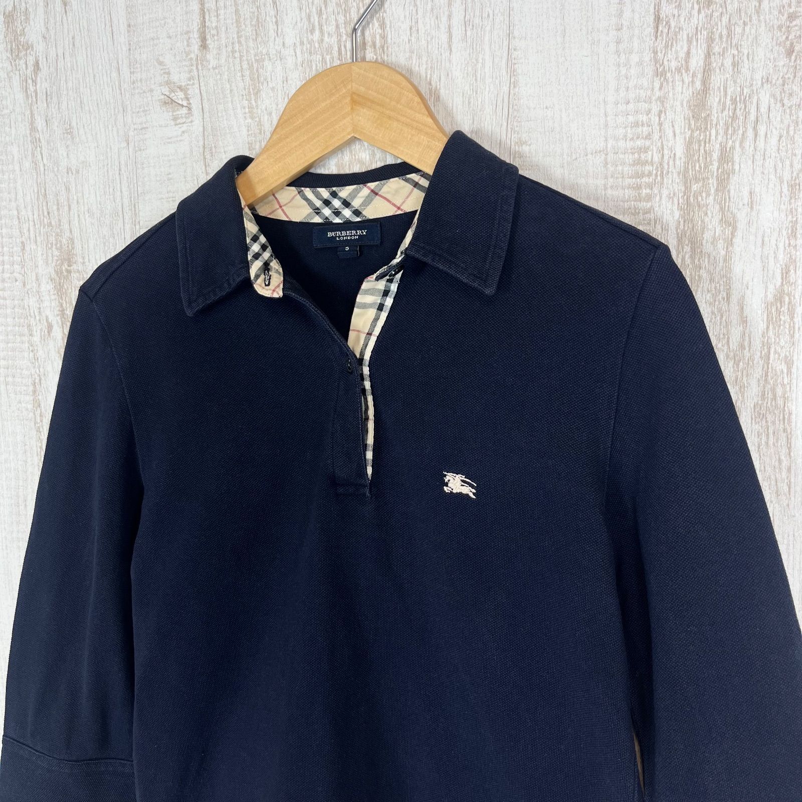 BURBERRYLONDON バーバリー ノバチェック ポロシャツ長袖 ネイビー BURBERRY LONDON バーバリーロンドン ホースロゴ刺繍 ノバチェック