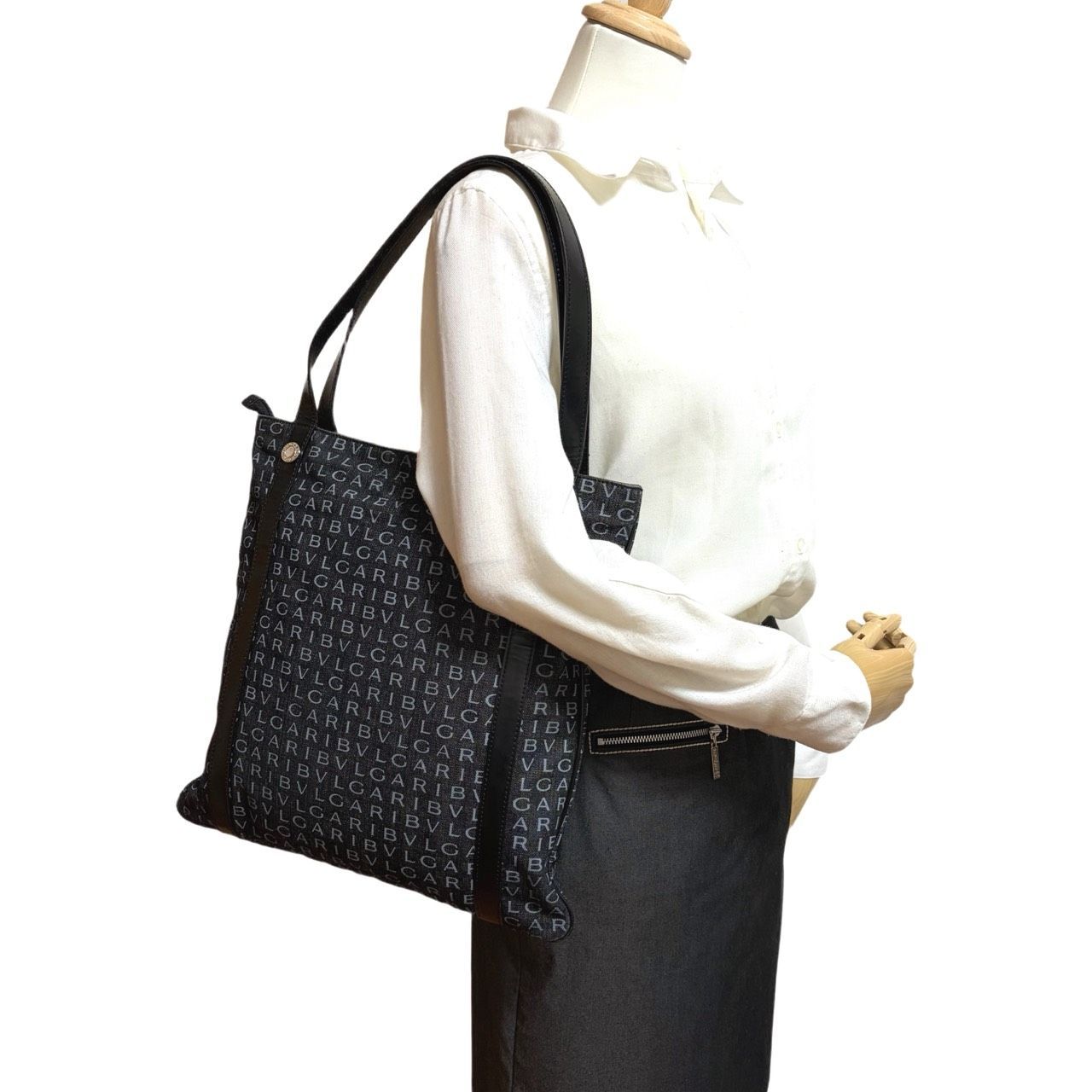 希少✤【BVLGARI／ブルガリ】トートバッグ ロゴマニア デニム A4収納 
