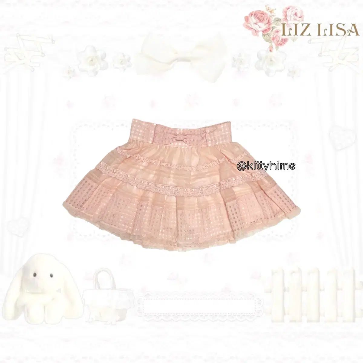 リズリサ (LIZ LISA) ピーチピンク チェック レース スカート 姫ギャル