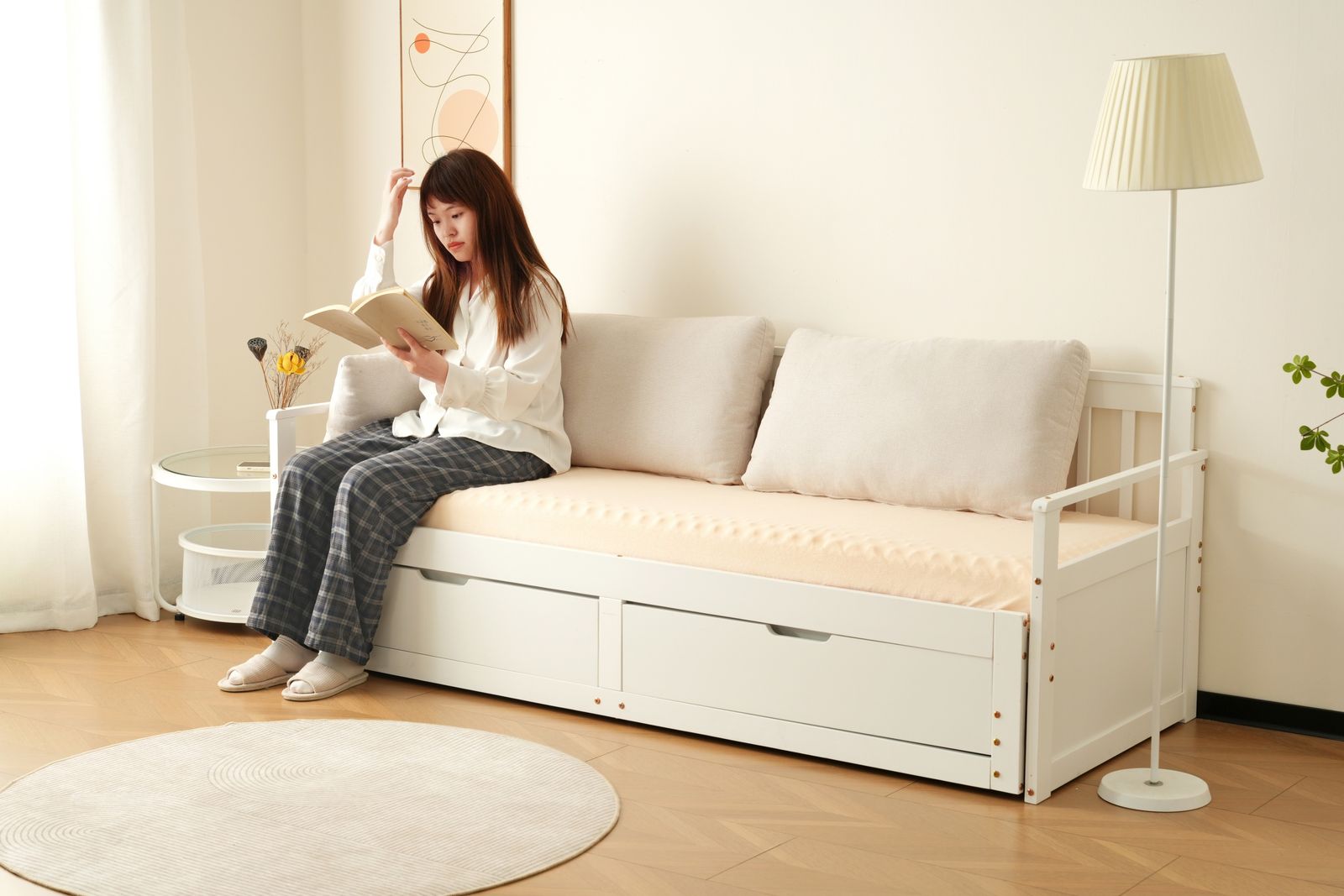 幅70cmマット2個付】 ソファベッド ディベッド 伸長式ベッド 木製