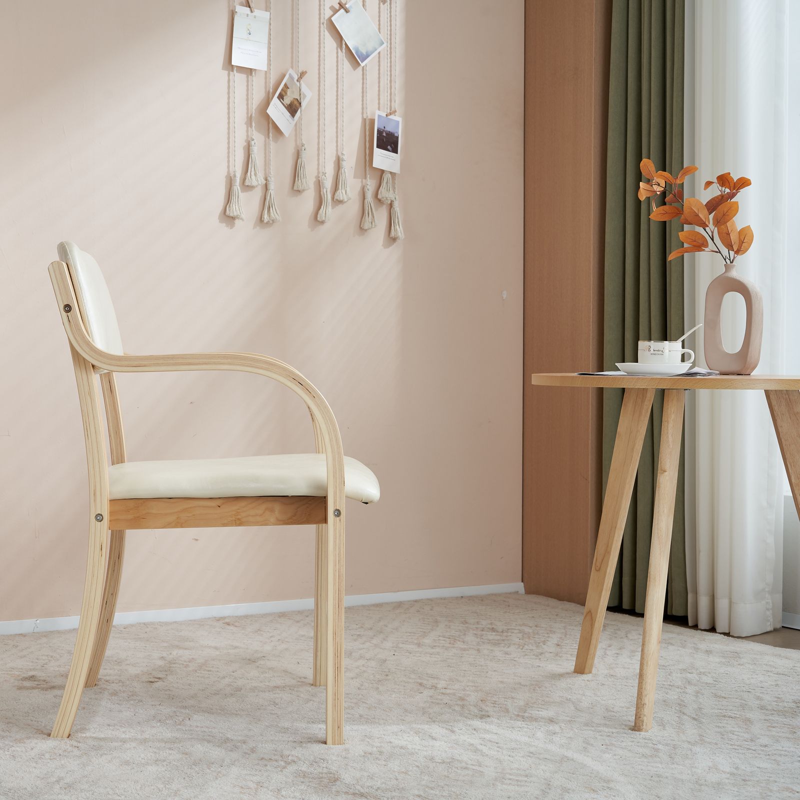 【2脚】 ベージュ PU ダイニングチェア 木製 介護チェア 折りたたみチェア ダイニングチェア 折りたたみ椅子 2脚セット 完成品 リビングチェア PU