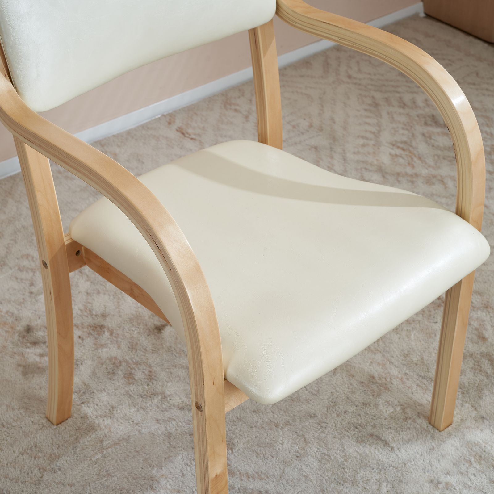 目玉新作】【2脚】 ベージュ PU ダイニングチェア 木製 椅子 介護