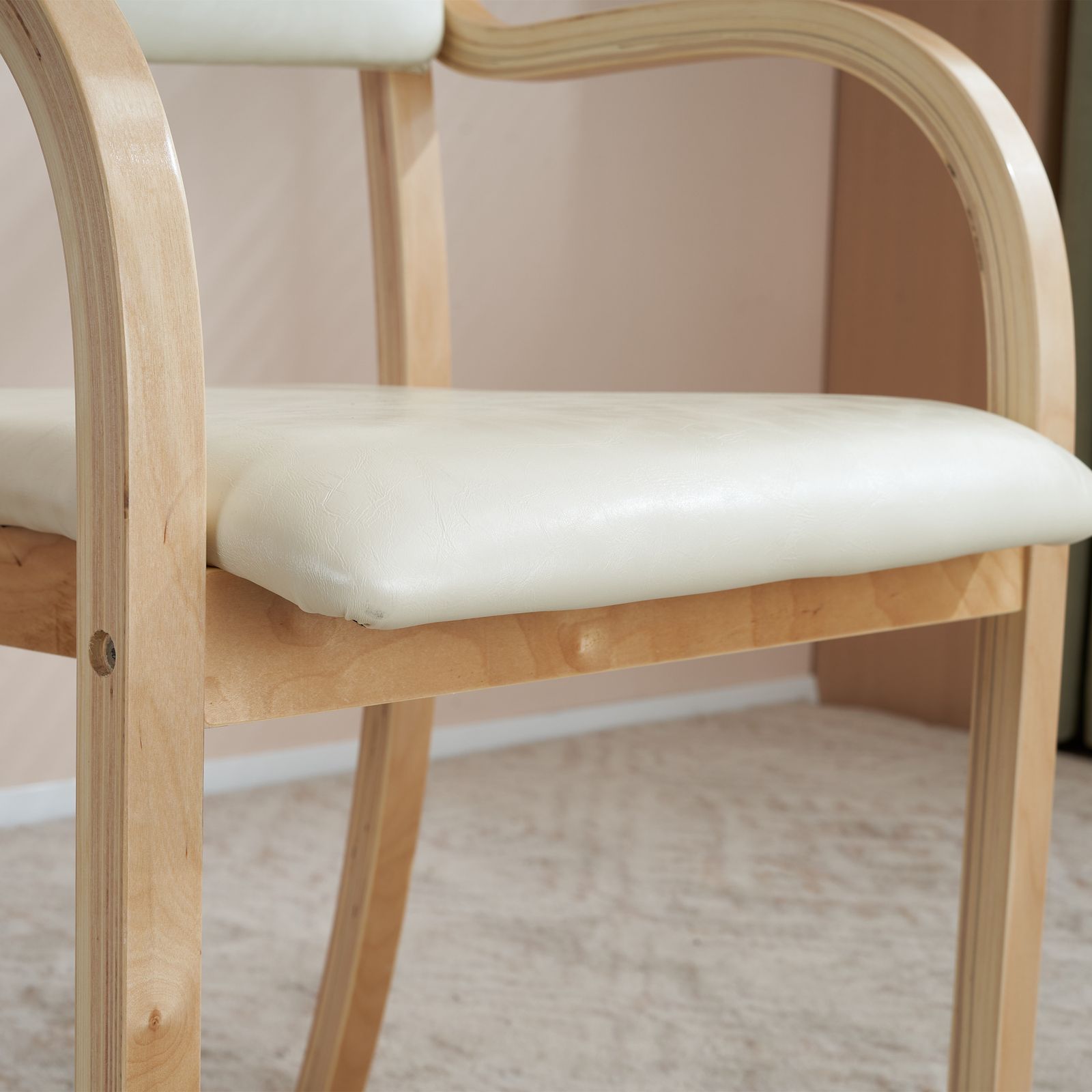 目玉新作】【2脚】 ベージュ PU ダイニングチェア 木製 椅子 介護