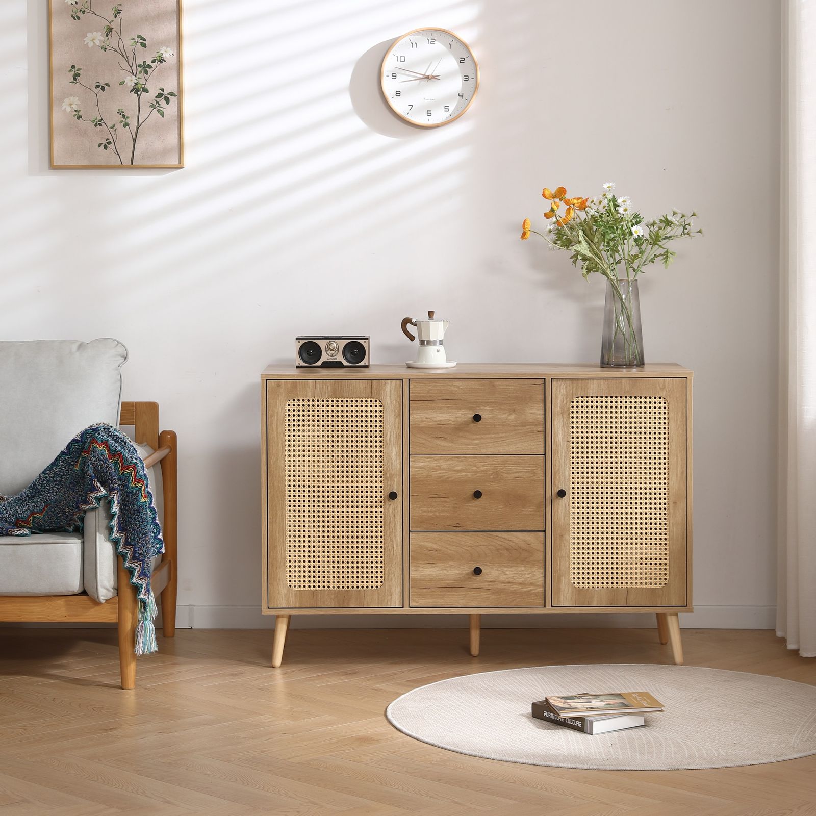 キャビネット サイドボード チェストラタン調 ラタン風 引き出し付き