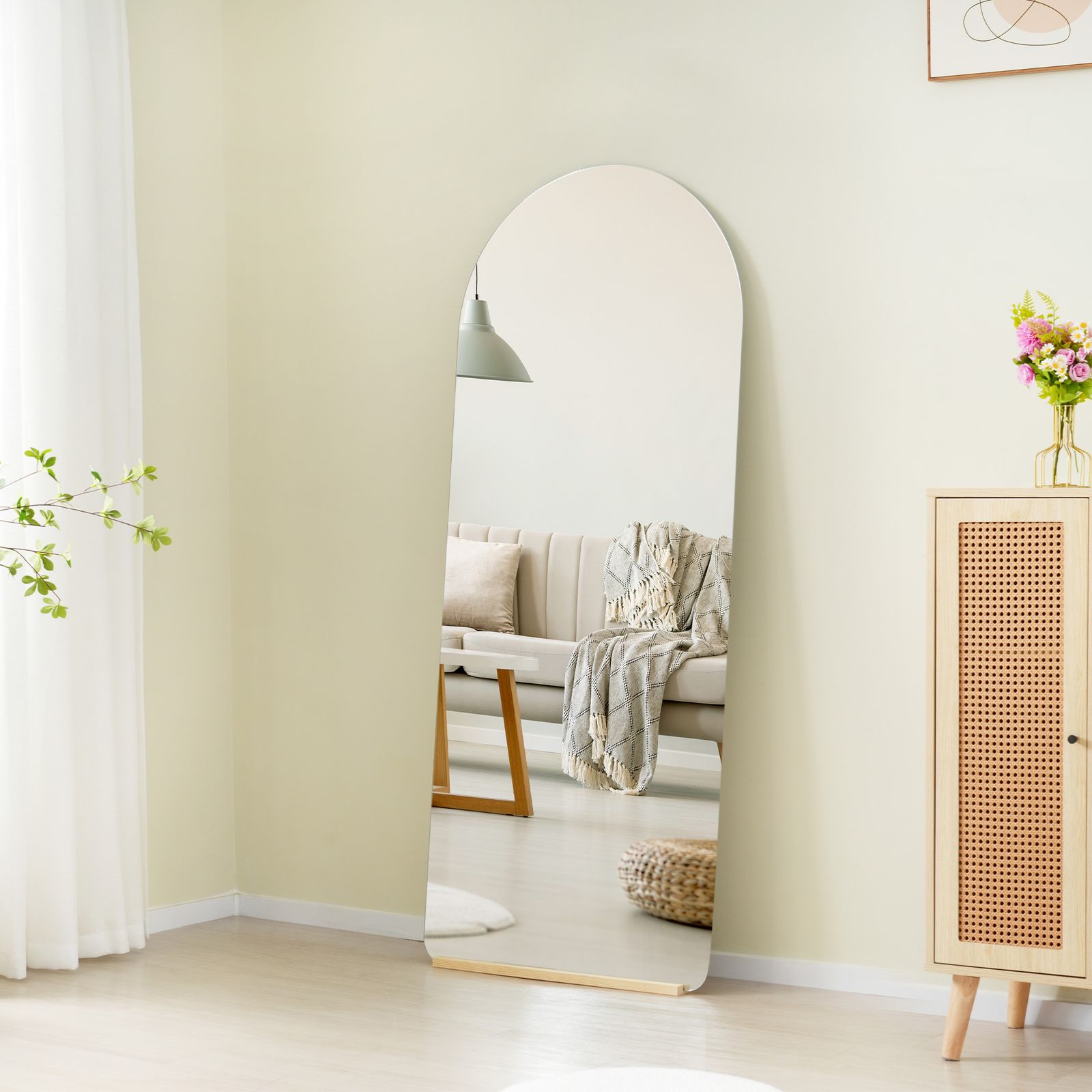 メルカリ最安値☆ スタンドミラー 全身鏡 姿見鏡 スタンドミラー ノンフレーム アーチタイプ 立てかけ