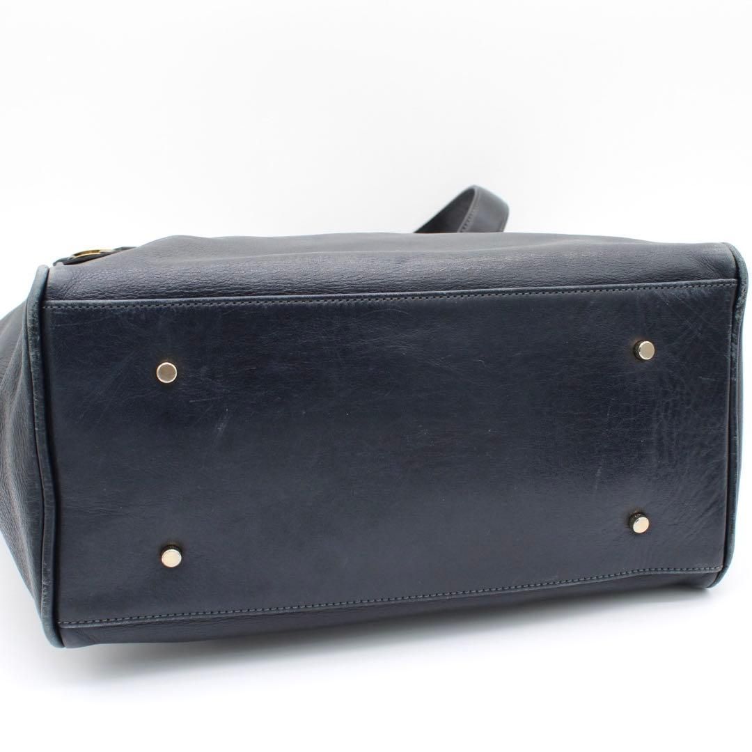 良品】aniary アンティークレザー トートバッグ チャーム付 A4可 紺色