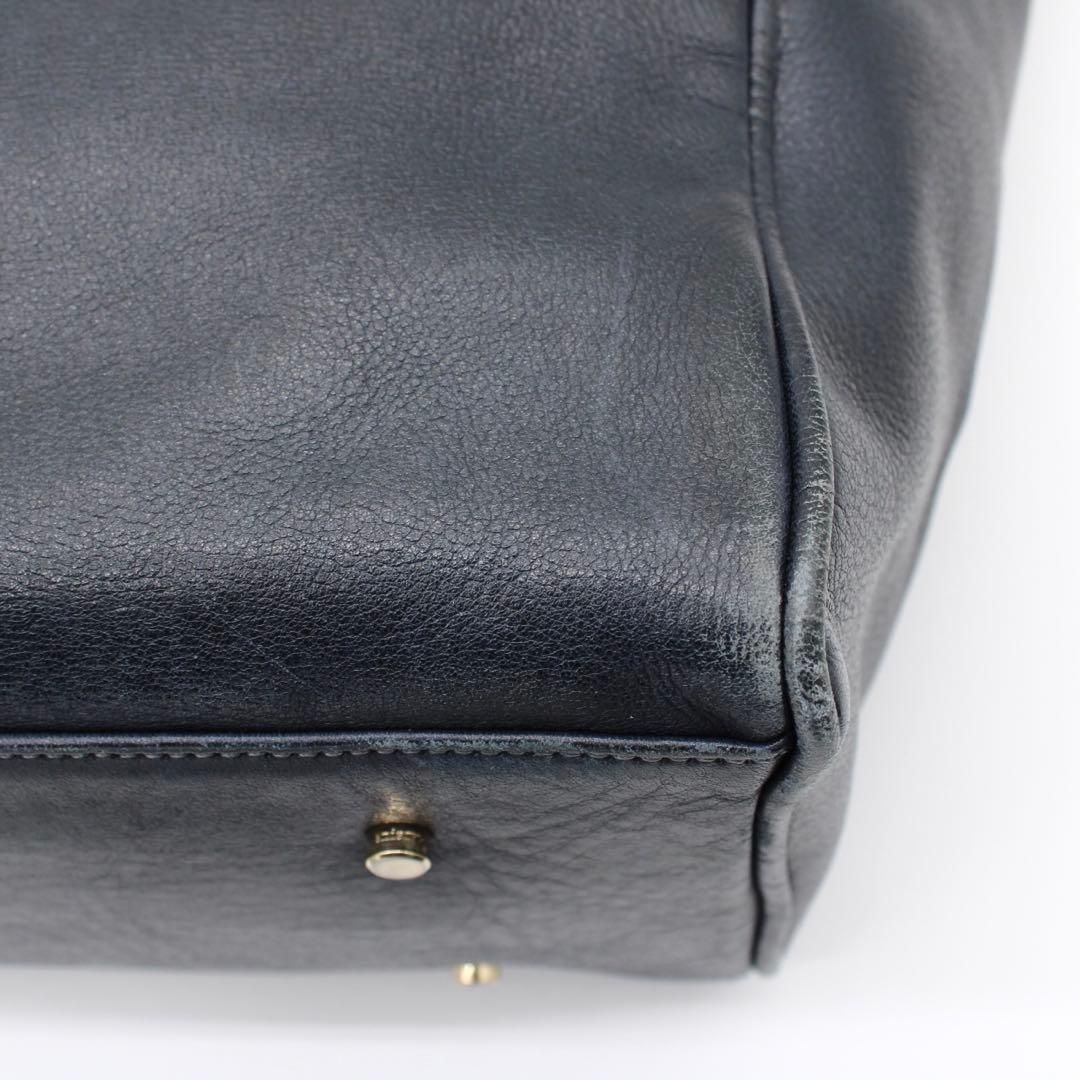 良品】aniary アンティークレザー トートバッグ チャーム付 A4可 紺色