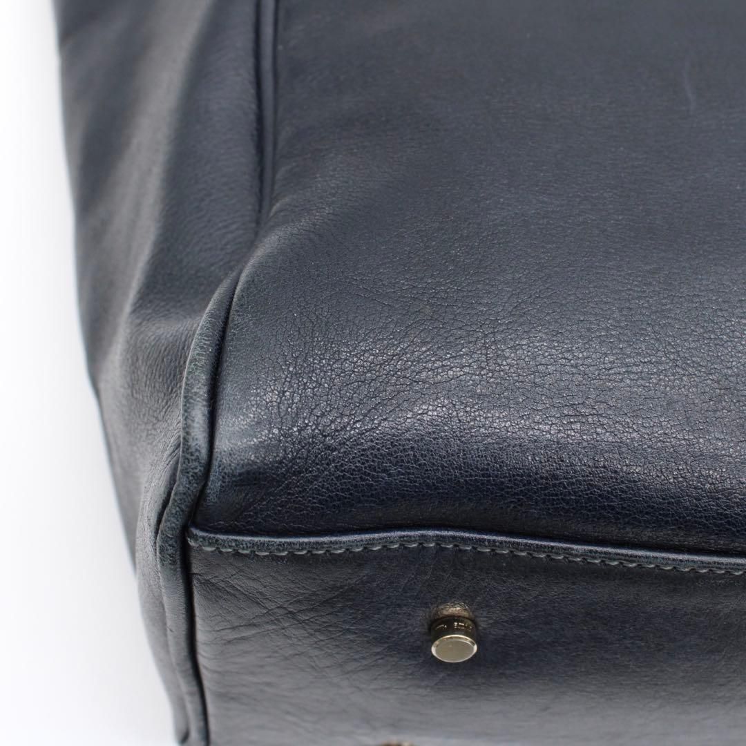 良品】aniary アンティークレザー トートバッグ チャーム付 A4可 紺色