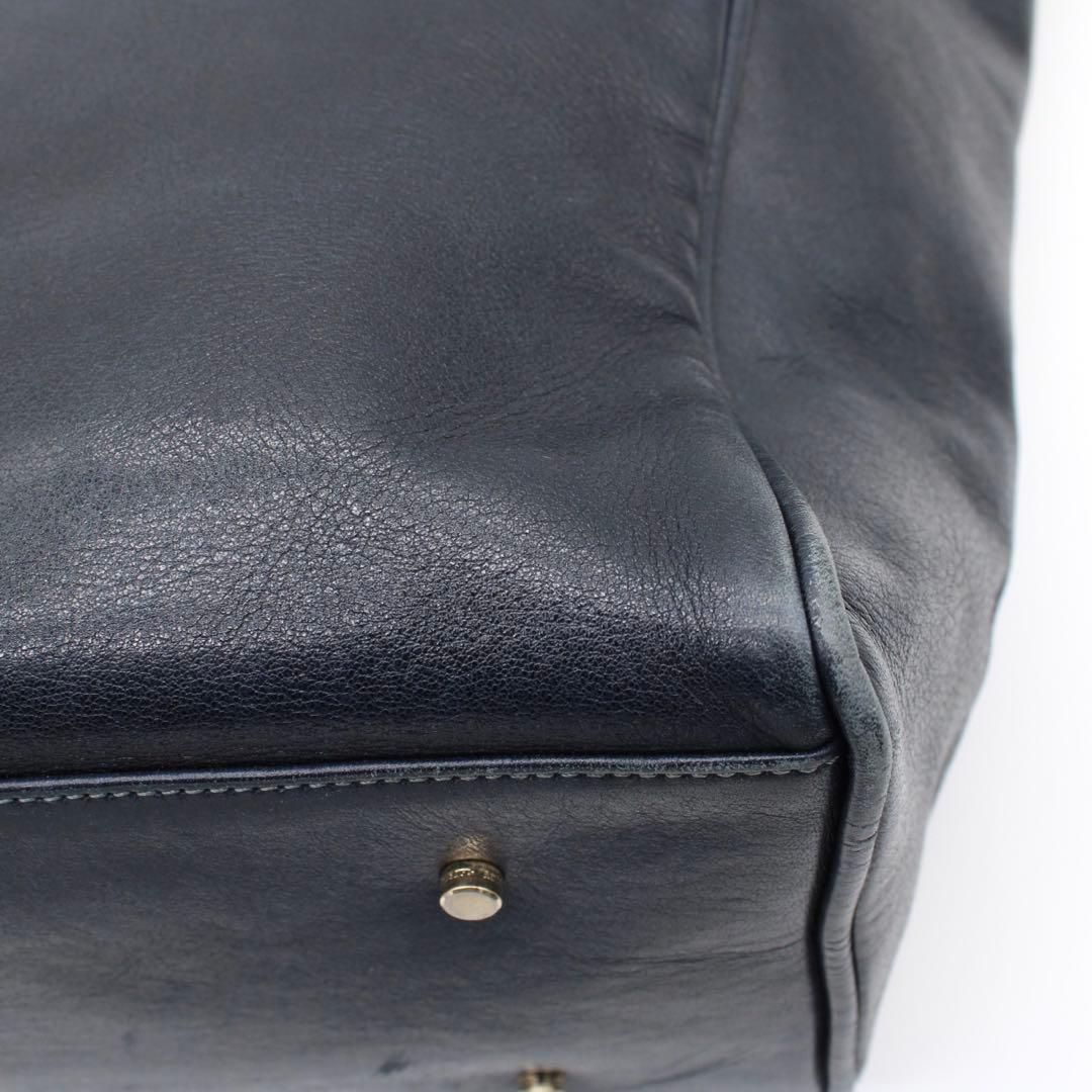 良品】aniary アンティークレザー トートバッグ チャーム付 A4可 紺色