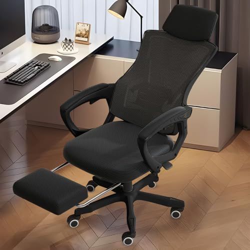 JPBSTO デスクチェア オフィスチェア 人間工学 PCチェア 回転椅子 いす パソコンチェア 360度回転 腰に良い 通気性 高さ調節 ゲーミングチェア フットレスト付き 事務椅子 在宅勤務 くろいe