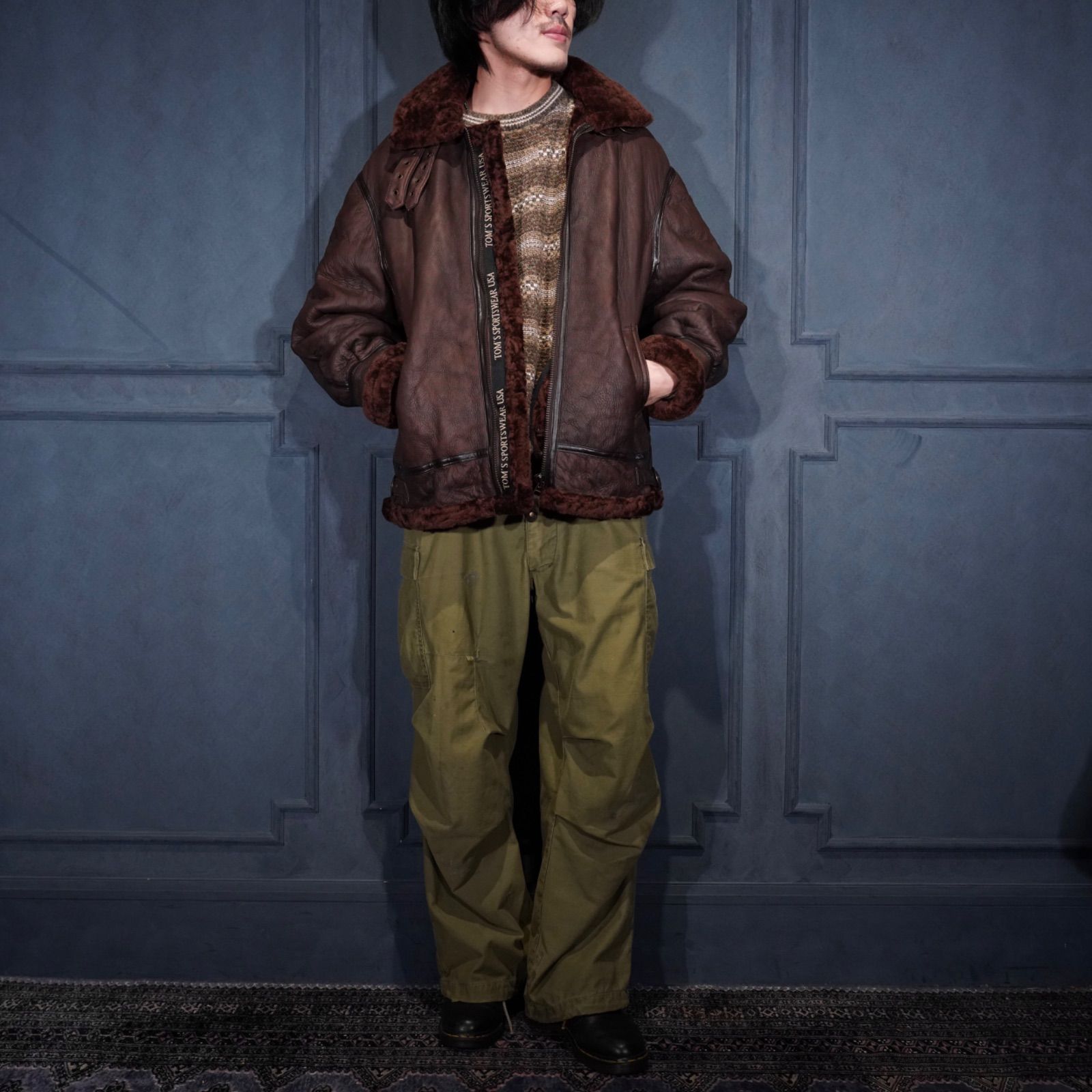 USA VINTAGE TOM'S SPORTSWEAR USA LAMB LEATHER ZIP UP BLOUSON