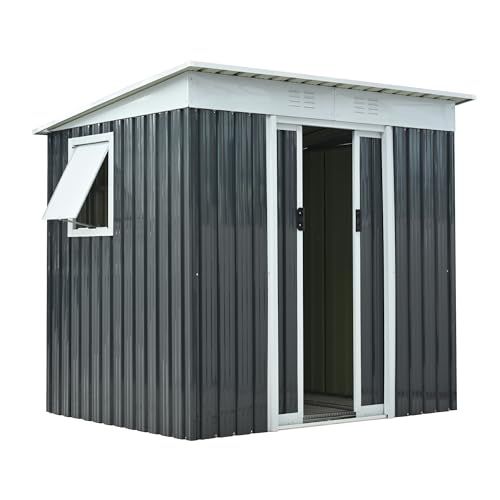 迅速に発送 物置 屋外 スチール 倉庫 床材補強フレーム付き 戸外収納庫 き おしゃれ 大型 収納庫 防さび ベランダ 防水 ドア スチール物置 屋外収納 ガーデニング 庭 可動棚 すべり出し窓付き ブルーグレー W 194 cm D 152 H 174
