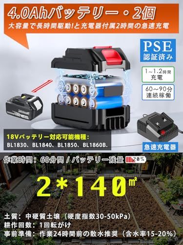 迅速に発送】耕運機 家庭用 充電式耕うん機 (耕幅255mm/耕深220mm)2個