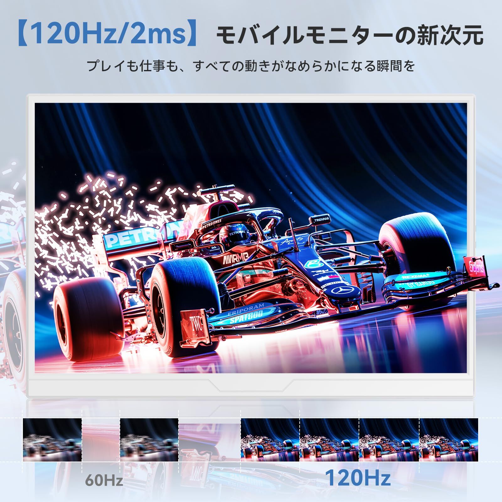 新品 モバイルモニター 16インチ 120Hz ホワイト ポータブルモニター