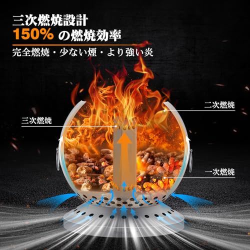 CHANGE MOORE 新升? 二次燃焼焚き火台 球形 150%の燃焼効率 ウッド
