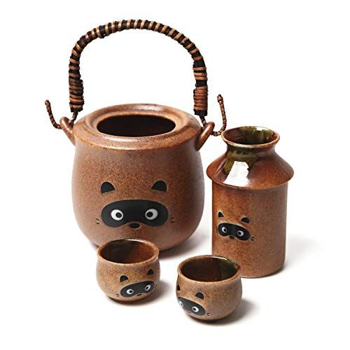 迅速に発送 美濃焼 たぬきシリーズ酒燗器セット 酒燗器ｘ1 徳利ｘ1 ぐい呑みお猪口ｘ2 熱燗と冷酒が楽しめる４点セット ギフトにも最適