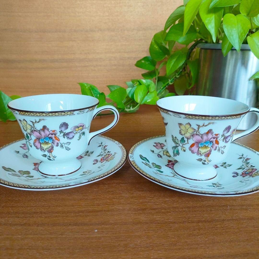  ウェッジウッド スワロー 黒壺 カップ＆ソーサー 2客セット 花柄 廃盤デザイン ボーンチャイナ カップ ソーサー コーヒー ティーカップ