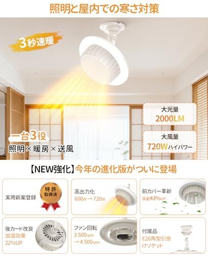 特許取得＆一台三役】ONRIU 電気ファンヒーター 吊り下げ 暖房器具