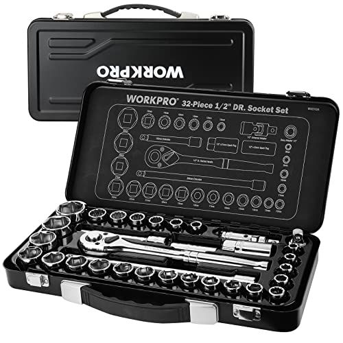 WORKPRO ソケットレンチセット 差込角12 7 mm 32点セット ガレージツールセット クイックリリースラチェットハンドル 鉄製収納ケース付き バイク 自動車整備 工具セット m