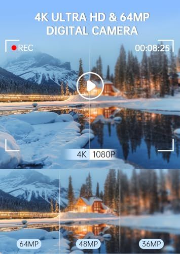 デジタルカメラ 4K 6400万画素 30FPS デジカメ 64GB TFカード付き 自