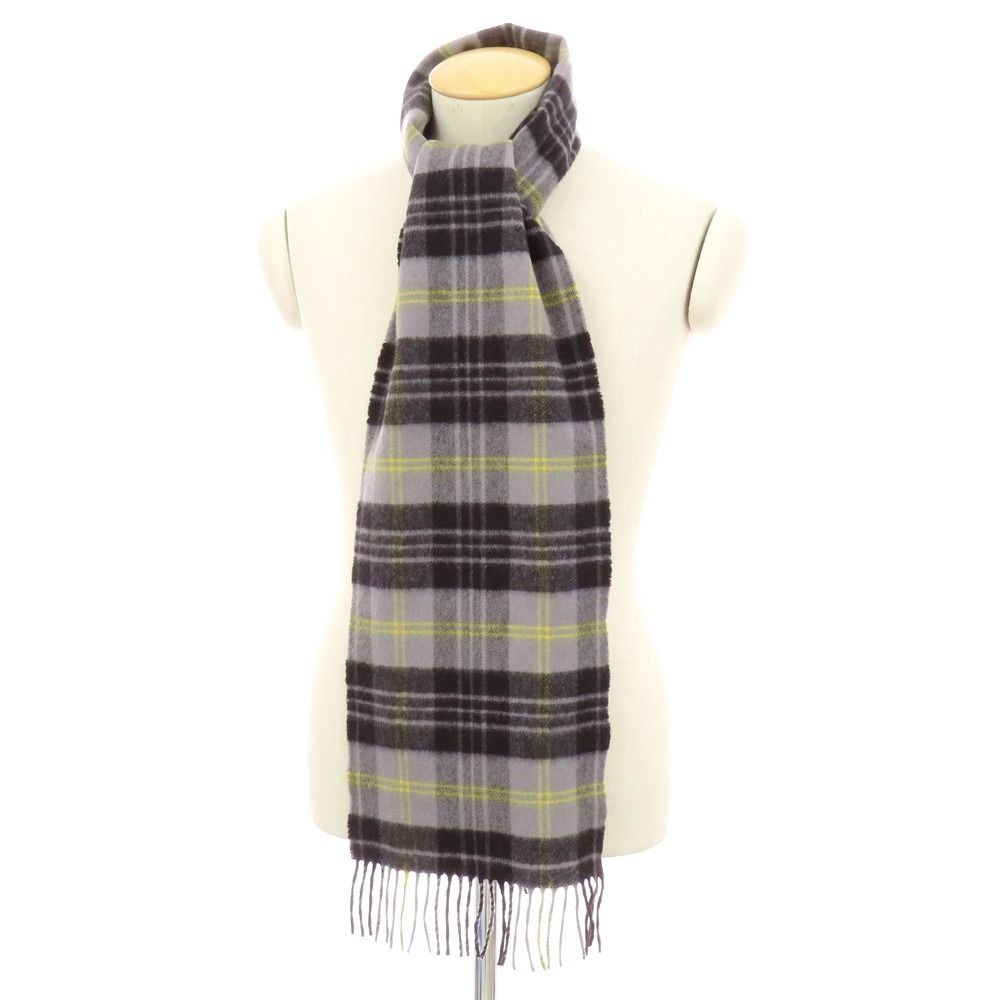 中古】ジョンストンズ JOHNSTONS カシミヤ チェック マフラー グレーx