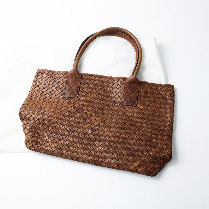 【未使用】FAROLNI ファロルニ イントレチャートレザー トート バッグ 茶 美品 ファロルニ FALORNI レザー イントレチャート トートバッグ