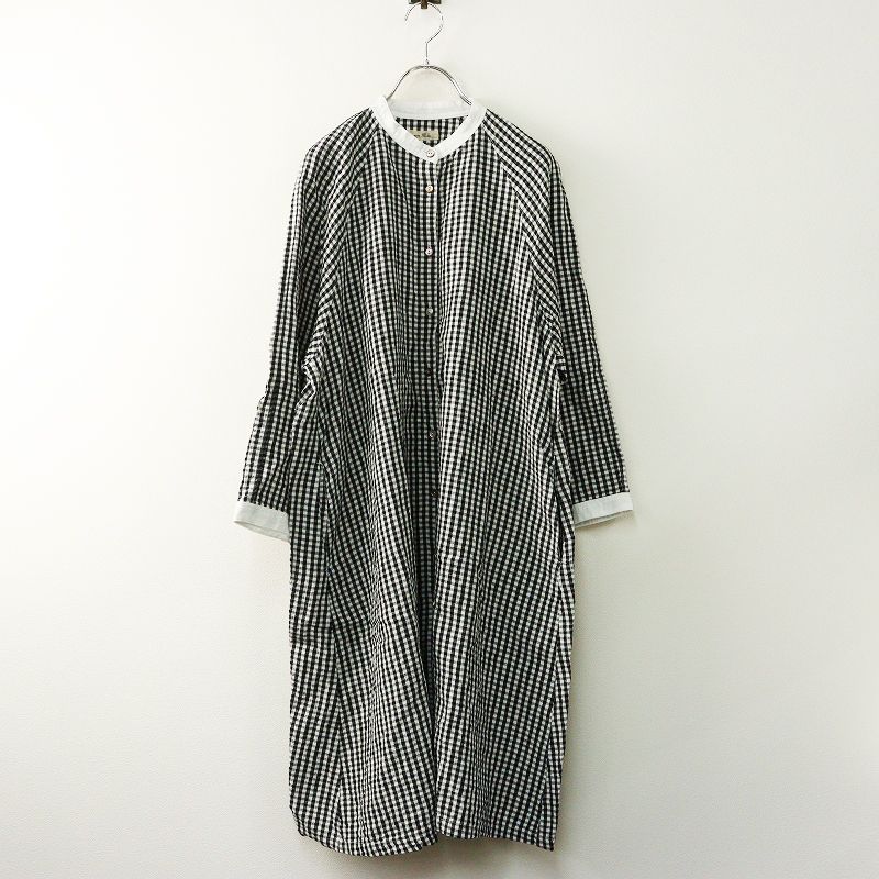 ネストローブ nest Robe リネンバンドカラーシャツワンピース ギンガム