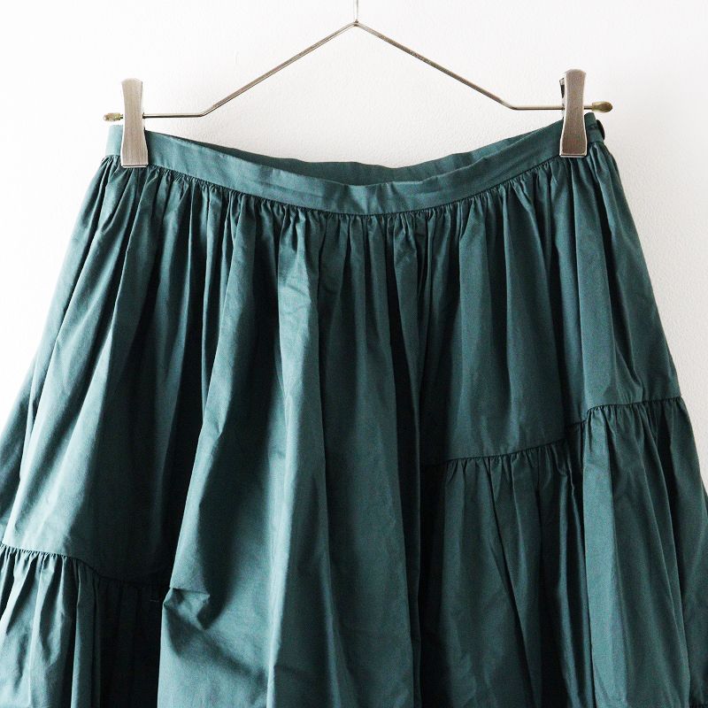ミナペルホネン　コットン　リネン　フレアスカート グリーン　サイズ36 ミナペルホネン mina perhonen nubes コットン シルク ティアード