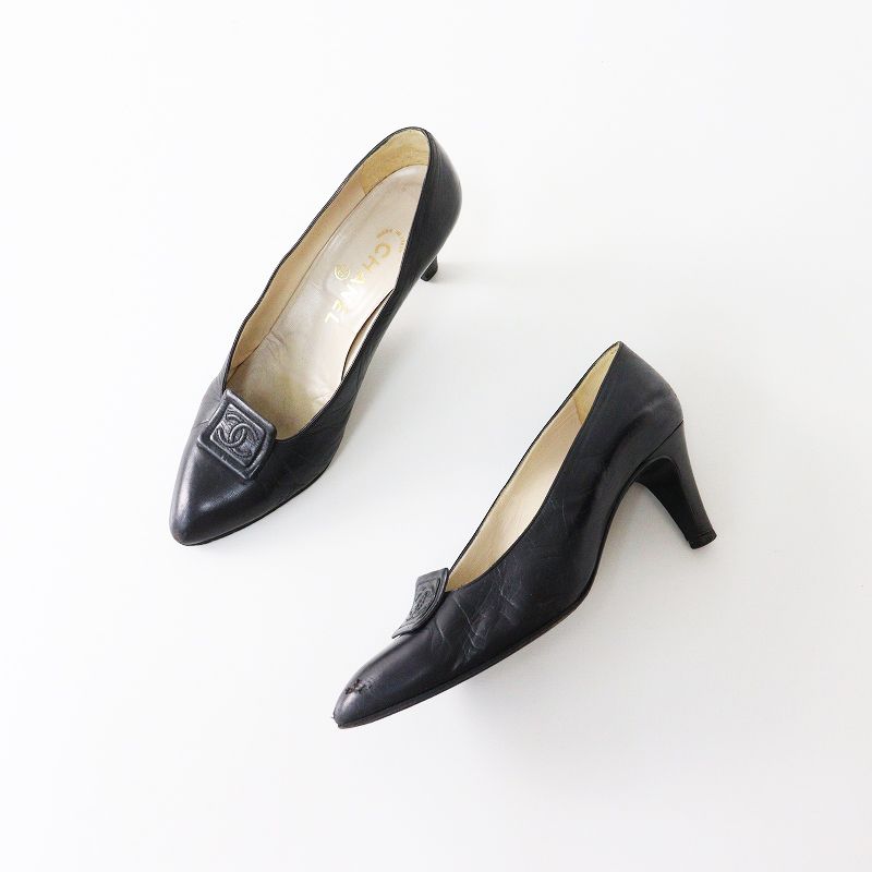 CHANEL シャネル　ココマーク　レザー　ブラック　ミュール　パンプス　ヒール CHANEL（シャネル） パンプス COCOマーク ロゴ チャーム フェイク