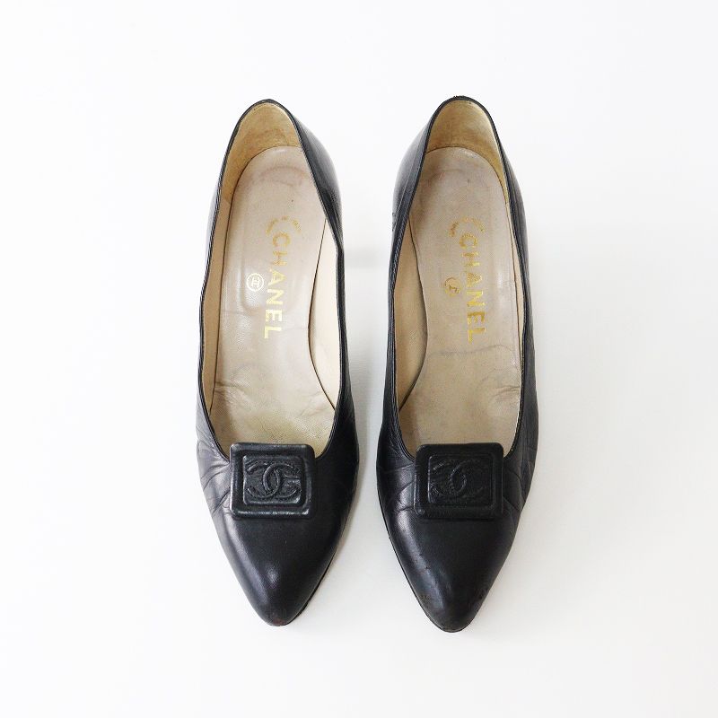シャネル CHANEL ココマーク パンプス 36.5｜ブラック シューズ レザー