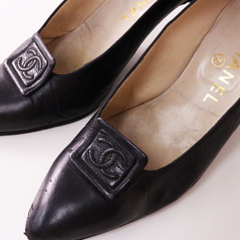 CHANEL シャネル　ココマーク　レザー　ブラック　ミュール　パンプス　ヒール シャネル CHANEL ココマーク パンプス 36.5｜ブラック シューズ レザー