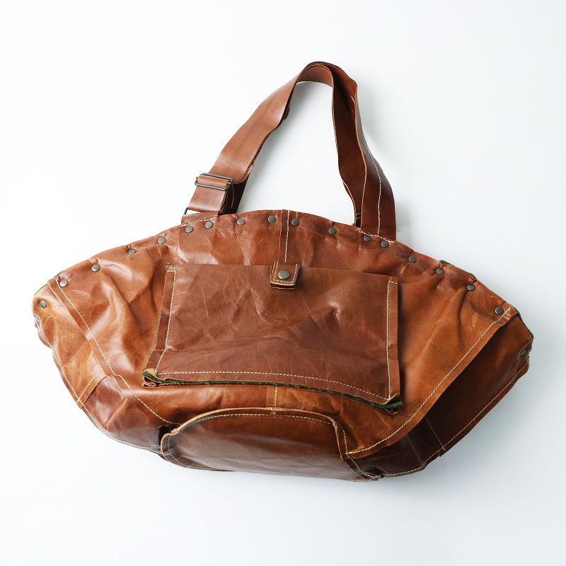 初期 エバゴス ebagos レザー 扇型 ハンドバッグ ブラウン┃丸底