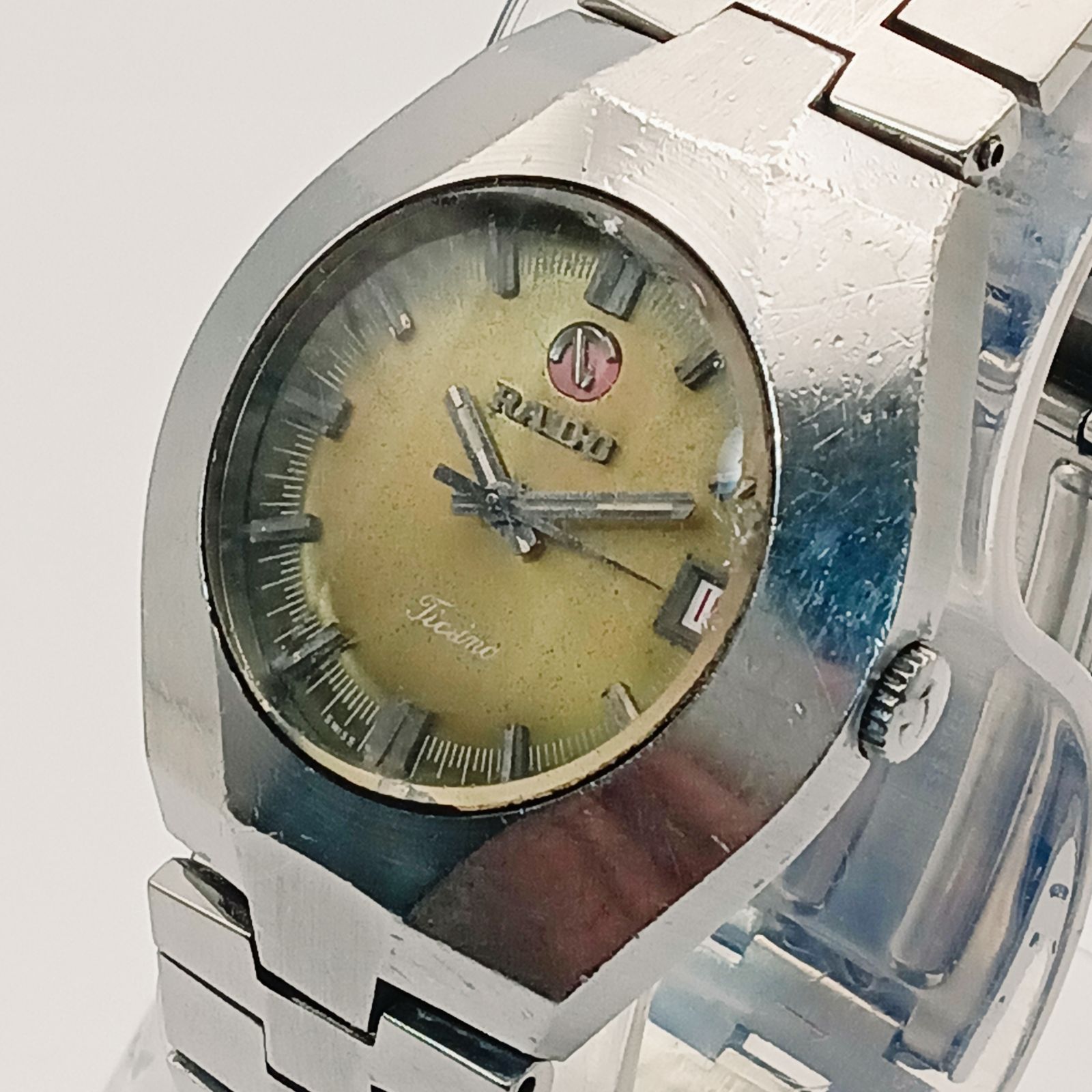  稼働 0114 1 RADO Ticino Water Sealed ラドー テッシーナ メンズ腕時計 自動巻き カットガラス デイト 着回しアイテム 自動巻き時計 腕時計(アナログ)