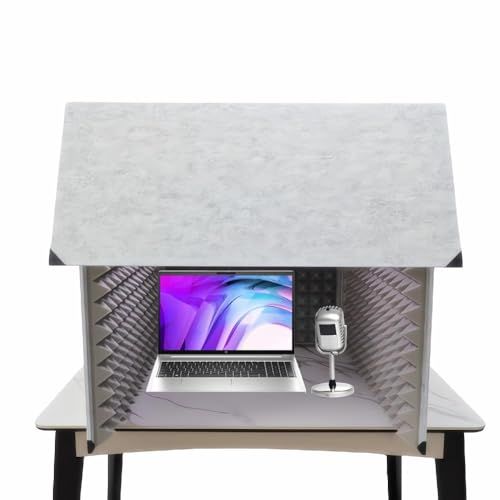 最新型 防音ブース 卓上吸音ボックス 1人用 マイク防音 ノイズ低減 録音吸音 保温 壁反射音の除去 LEDライト付き 録音 会議 放送用 80 76 CM グレー m